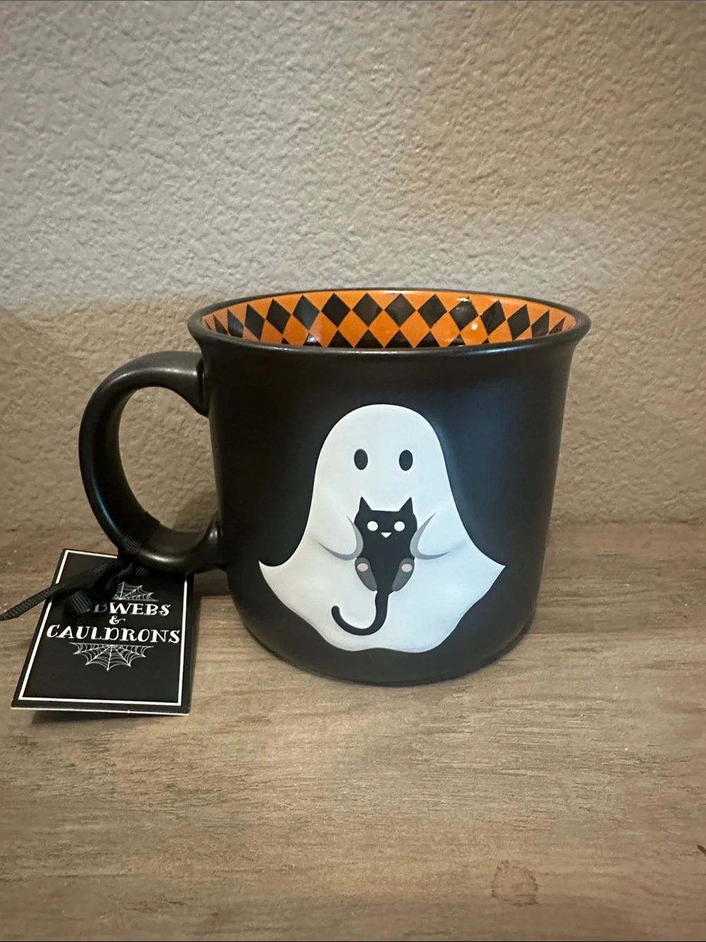 Cobwebs & Cauldrons Ghost & Black Cat Mug